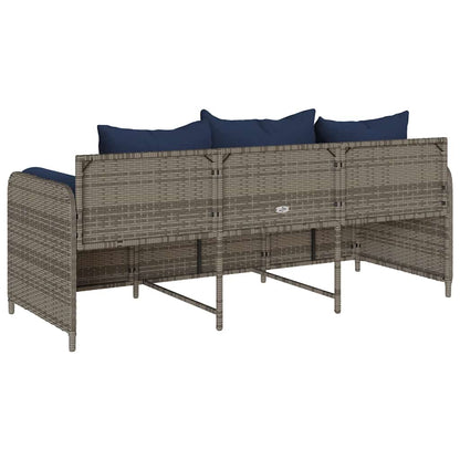 Divano da Giardino con Cuscini 3 Posti Grigio in Polyrattan
