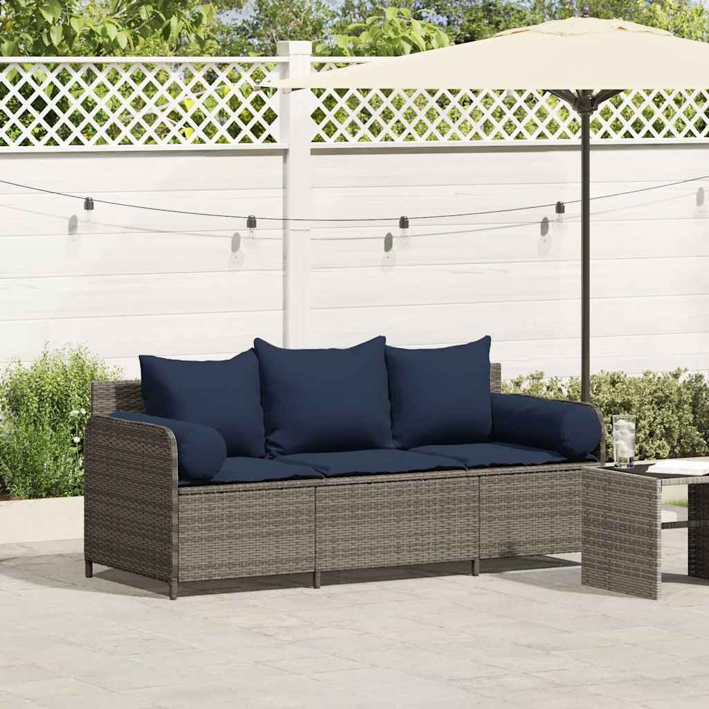 Divano da Giardino con Cuscini 3 Posti Grigio in Polyrattan | homemem39