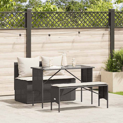 Set da Pranzo da Giardino 3 pz con Cuscini Nero in Polyrattan | homemem39