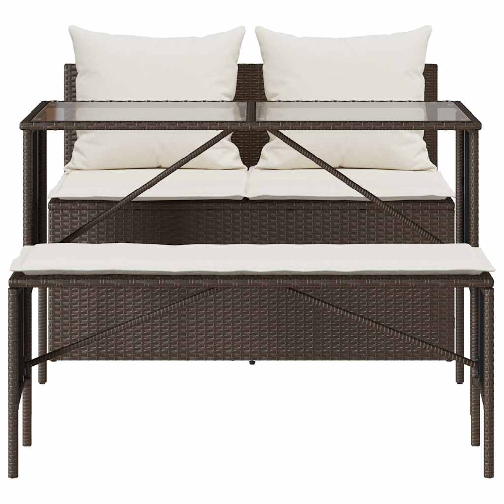 Set da Pranzo da Giardino 3pz con Cuscini in Polyrattan Marrone | homemem39