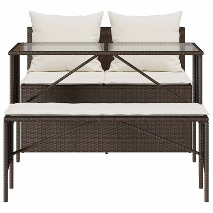 Set da Pranzo da Giardino 3pz con Cuscini in Polyrattan Marrone | homemem39