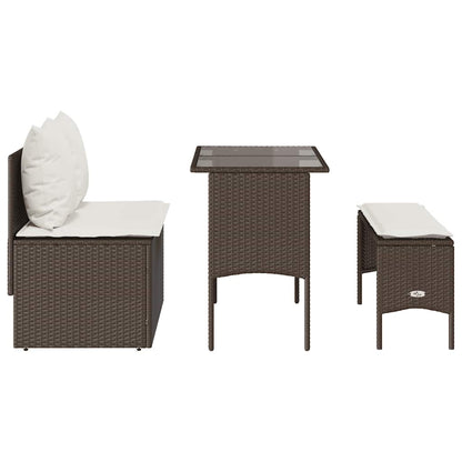 Set da Pranzo da Giardino 3pz con Cuscini in Polyrattan Marrone | homemem39