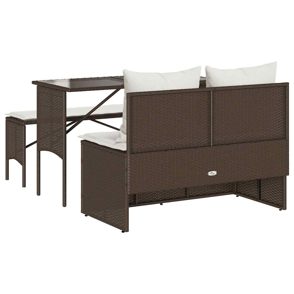 Set da Pranzo da Giardino 3pz con Cuscini in Polyrattan Marrone | homemem39