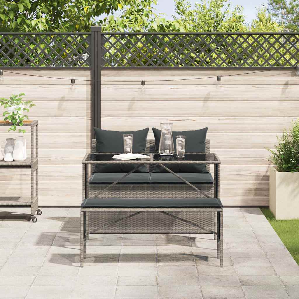 Set da Pranzo da Giardino 3 pz con Cuscini in Polyrattan Grigio | homemem39