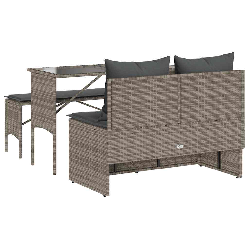 Set da Pranzo da Giardino 3 pz con Cuscini in Polyrattan Grigio | homemem39