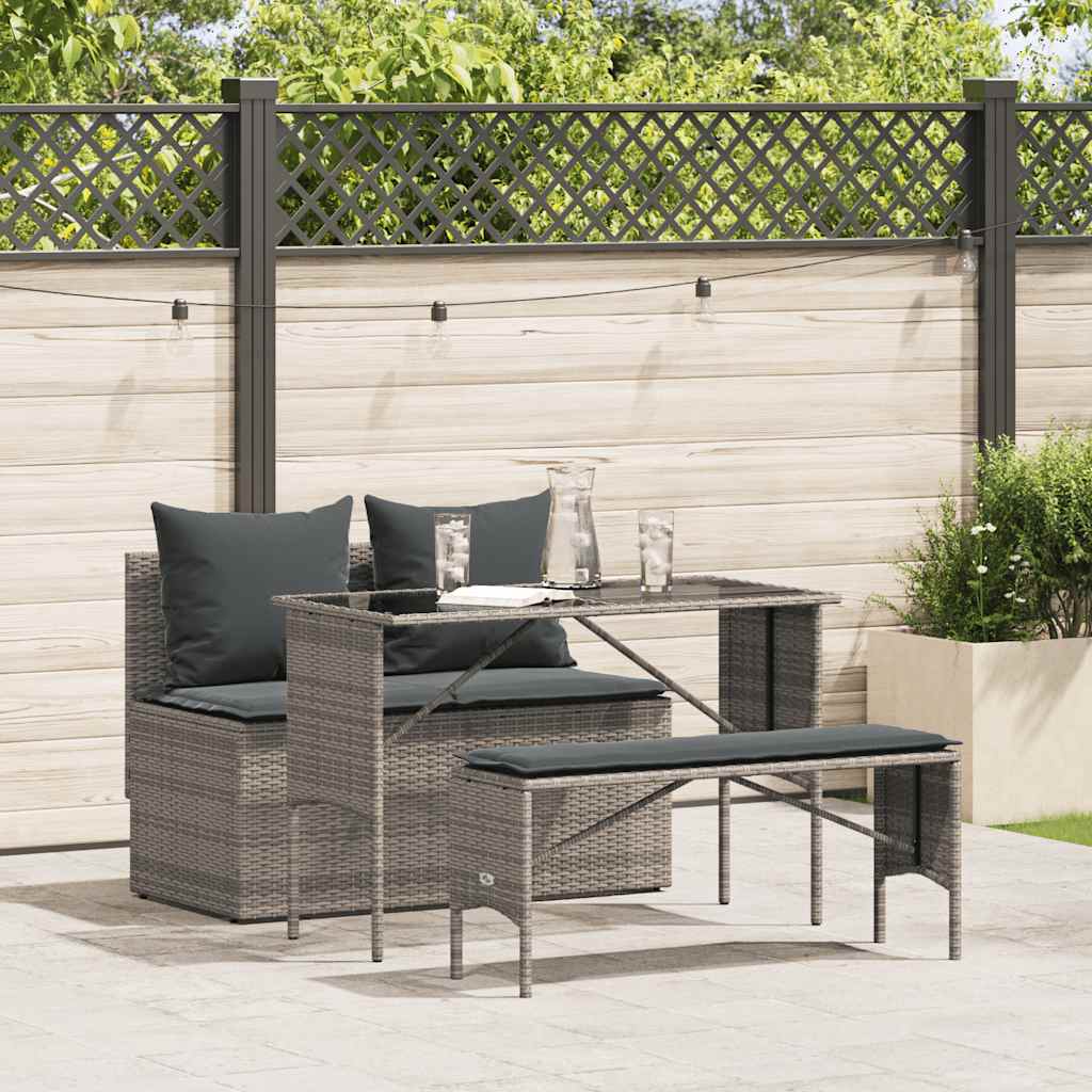 Set da Pranzo da Giardino 3 pz con Cuscini in Polyrattan Grigio | homemem39