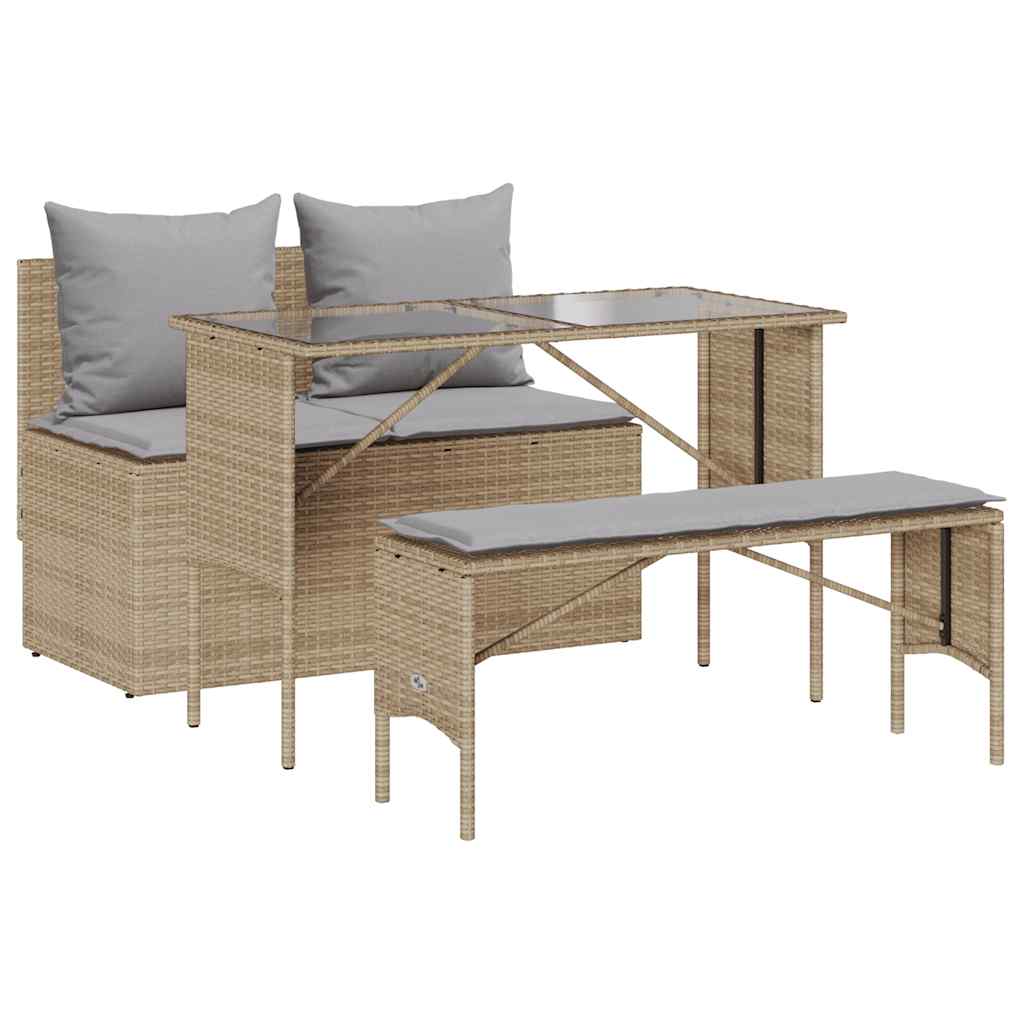 Set da Pranzo da Giardino 3 pz con Cuscini Beige in Polyrattan | homemem39