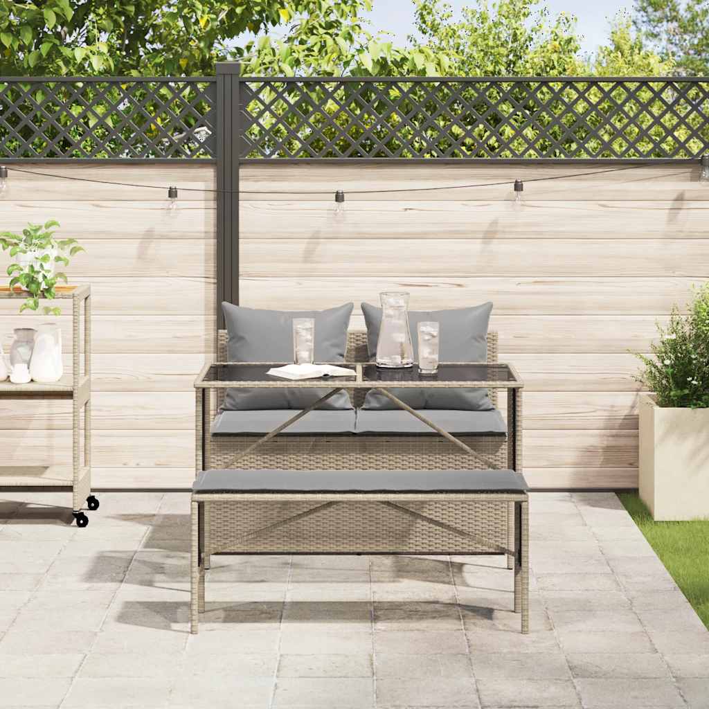 Set da Pranzo da Giardino 3 pz con Cuscini Beige in Polyrattan | homemem39