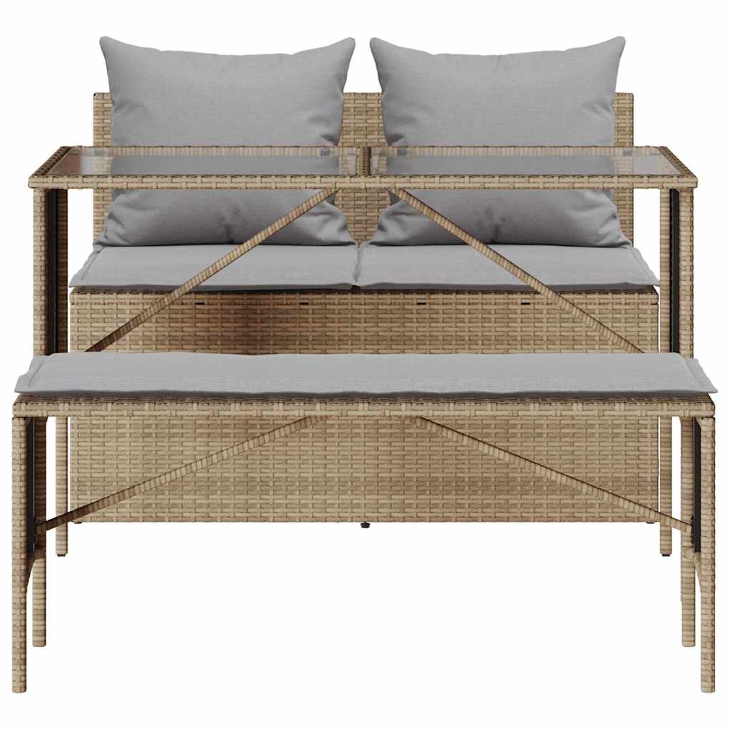 Set da Pranzo da Giardino 3 pz con Cuscini Beige in Polyrattan | homemem39