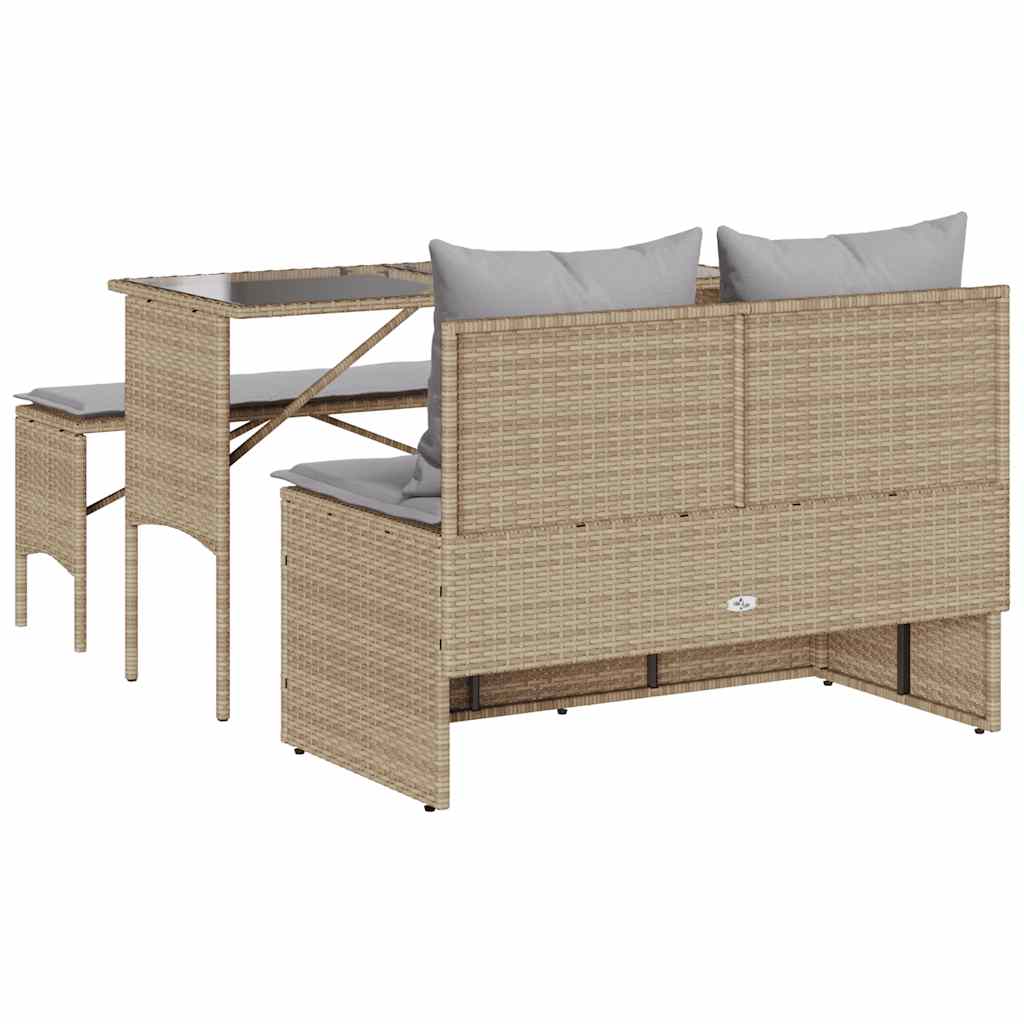 Set da Pranzo da Giardino 3 pz con Cuscini Beige in Polyrattan | homemem39