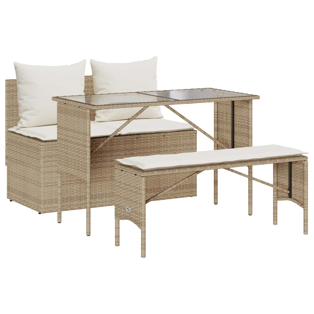 Set da Pranzo da Giardino 3 pz con Cuscini Beige in Polyrattan | homemem39