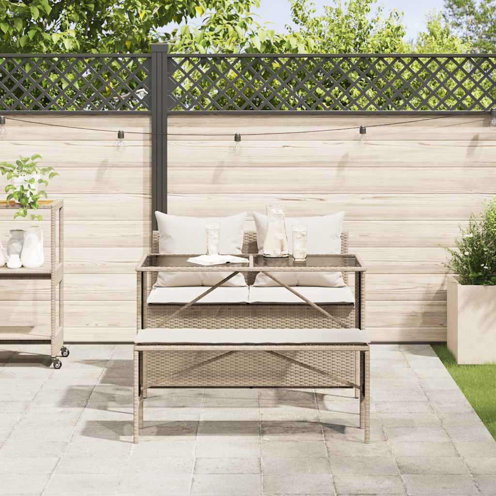 Set da Pranzo da Giardino 3 pz con Cuscini Beige in Polyrattan | homemem39