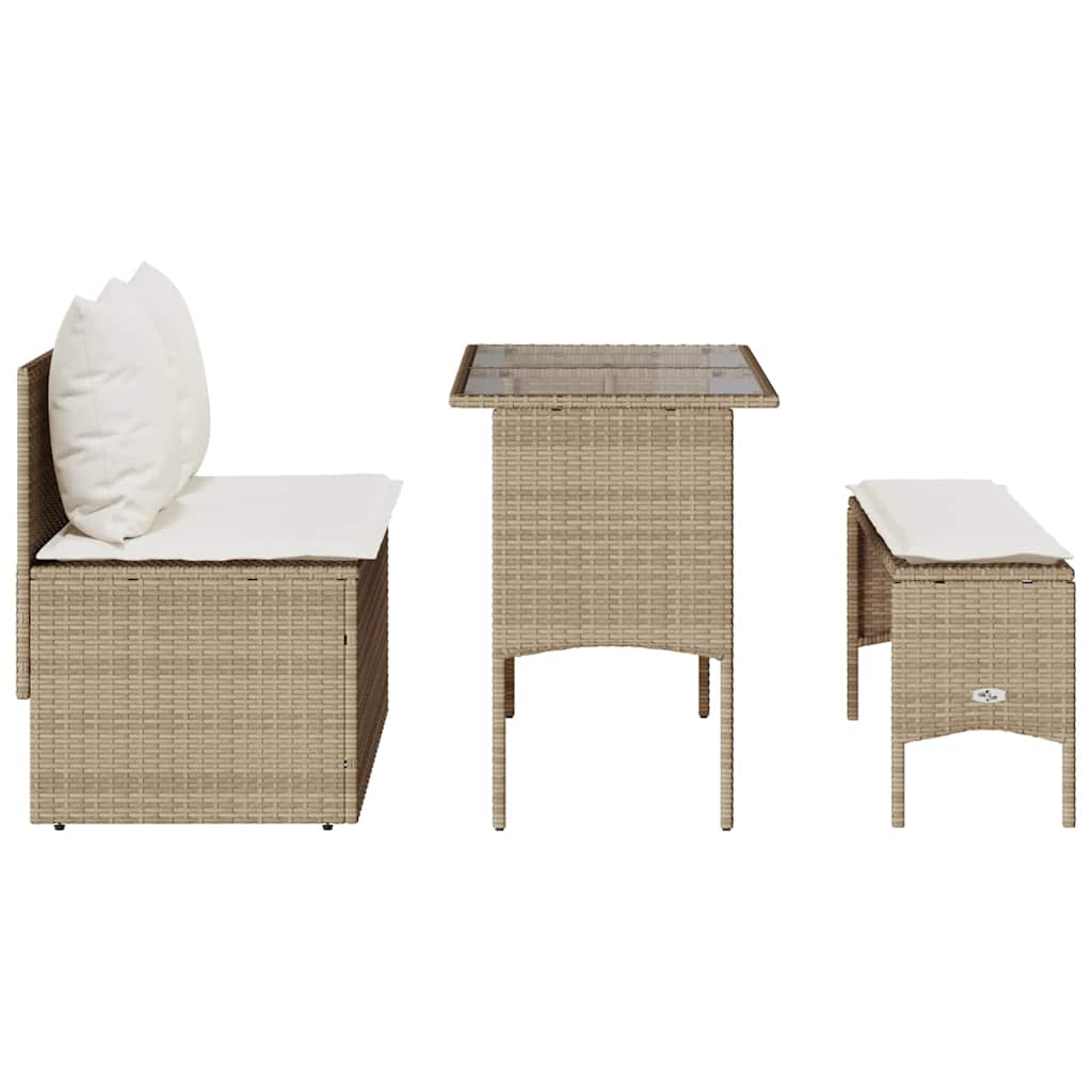Set da Pranzo da Giardino 3 pz con Cuscini Beige in Polyrattan | homemem39