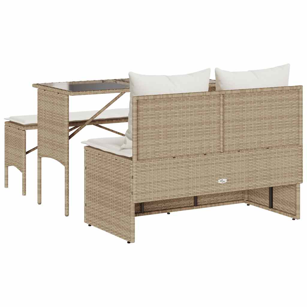 Set da Pranzo da Giardino 3 pz con Cuscini Beige in Polyrattan | homemem39