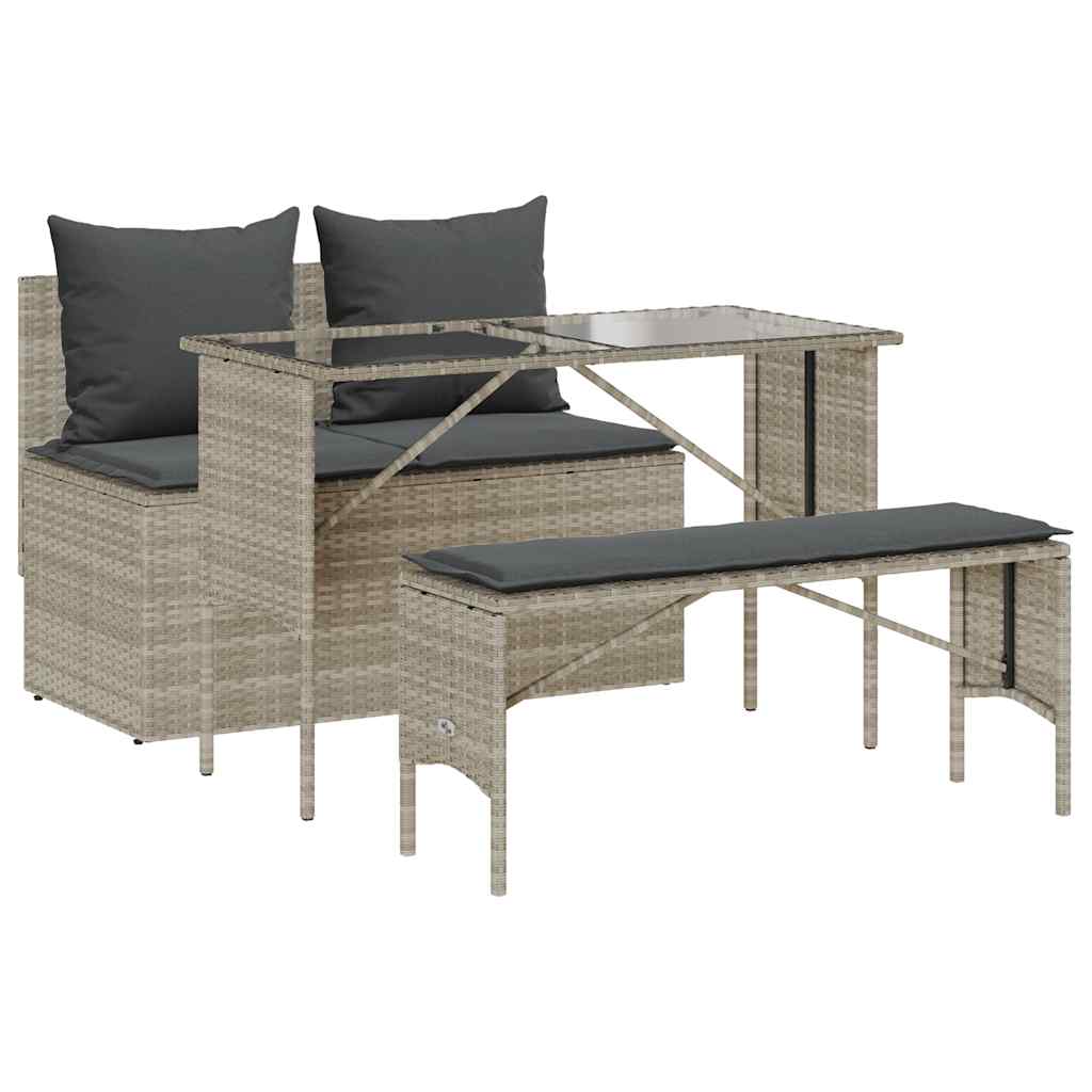 Set Pranzo da Giardino 3pz con Cuscini Grigio Chiaro Polyrattan | homemem39