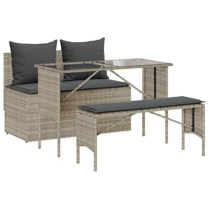 Set Pranzo da Giardino 3pz con Cuscini Grigio Chiaro Polyrattan | homemem39