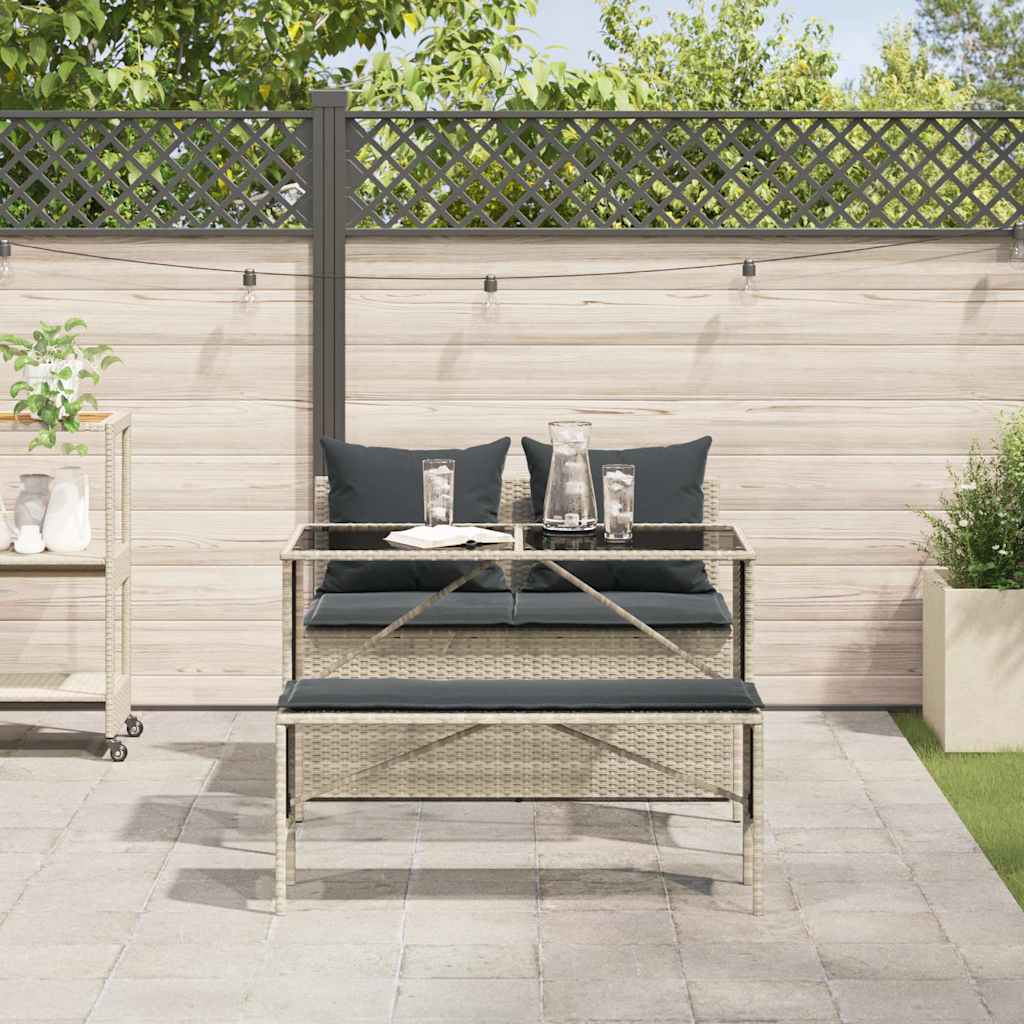 Set Pranzo da Giardino 3pz con Cuscini Grigio Chiaro Polyrattan | homemem39
