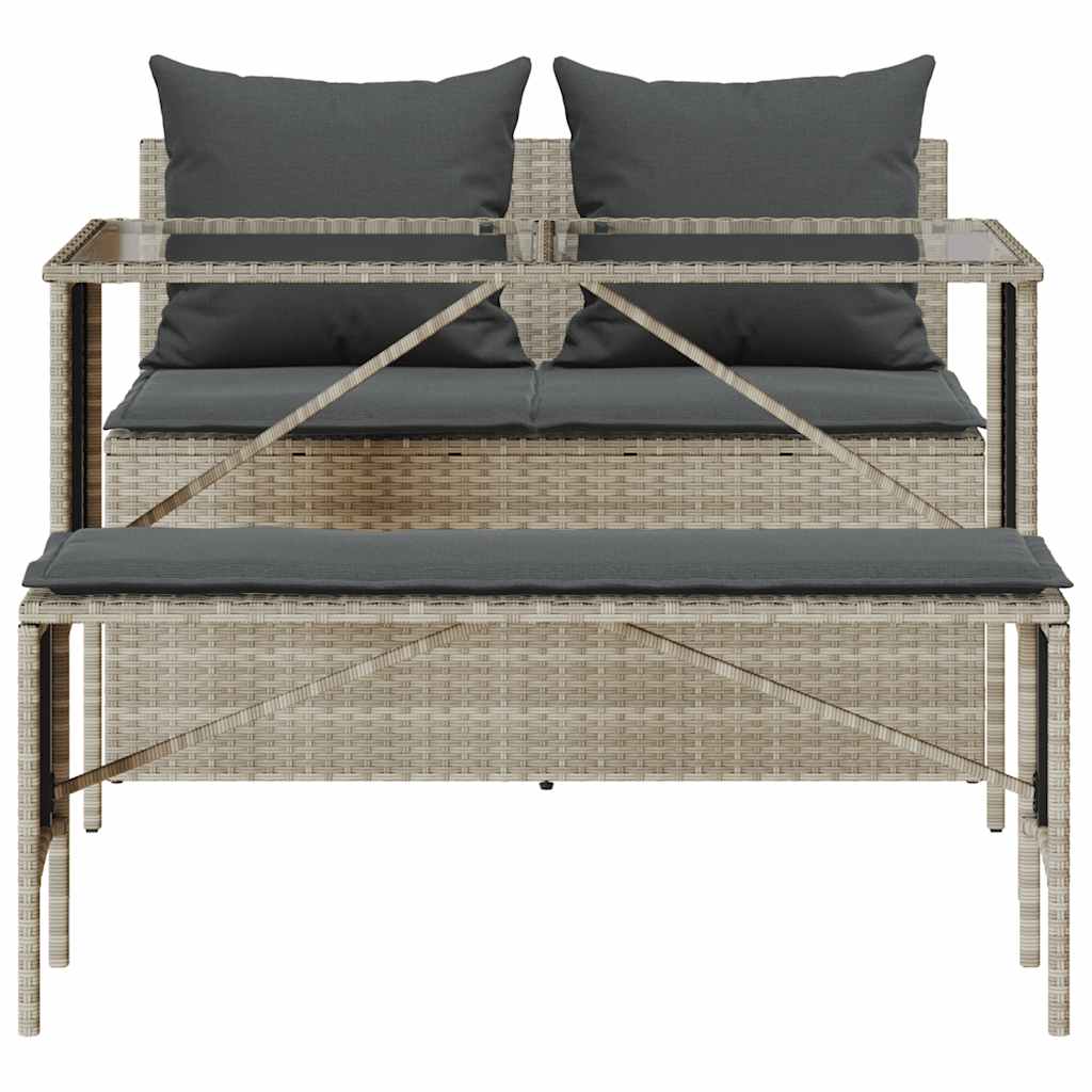 Set Pranzo da Giardino 3pz con Cuscini Grigio Chiaro Polyrattan | homemem39