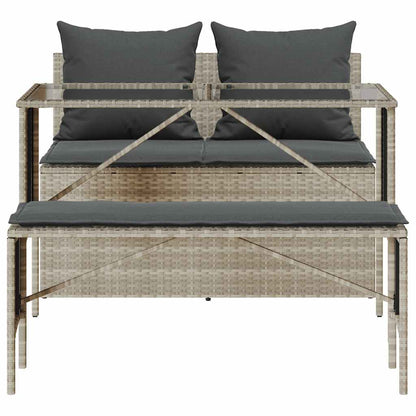 Set Pranzo da Giardino 3pz con Cuscini Grigio Chiaro Polyrattan | homemem39