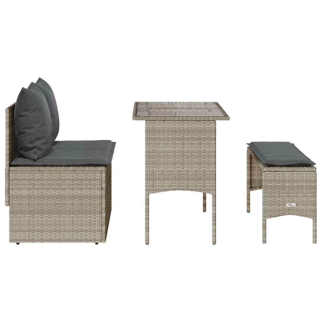 Set Pranzo da Giardino 3pz con Cuscini Grigio Chiaro Polyrattan