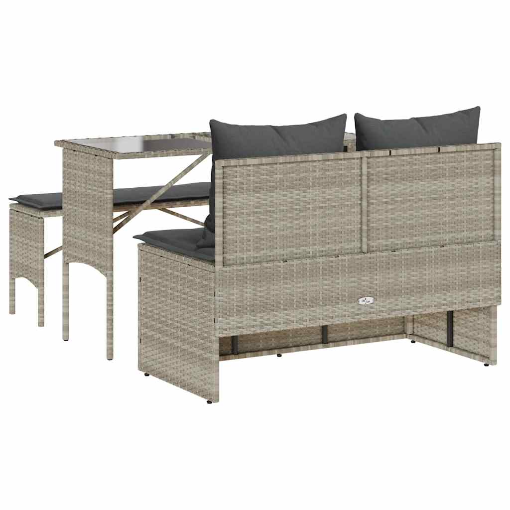 Set Pranzo da Giardino 3pz con Cuscini Grigio Chiaro Polyrattan | homemem39
