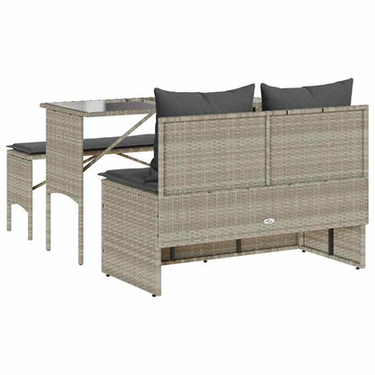 Set Pranzo da Giardino 3pz con Cuscini Grigio Chiaro Polyrattan | homemem39