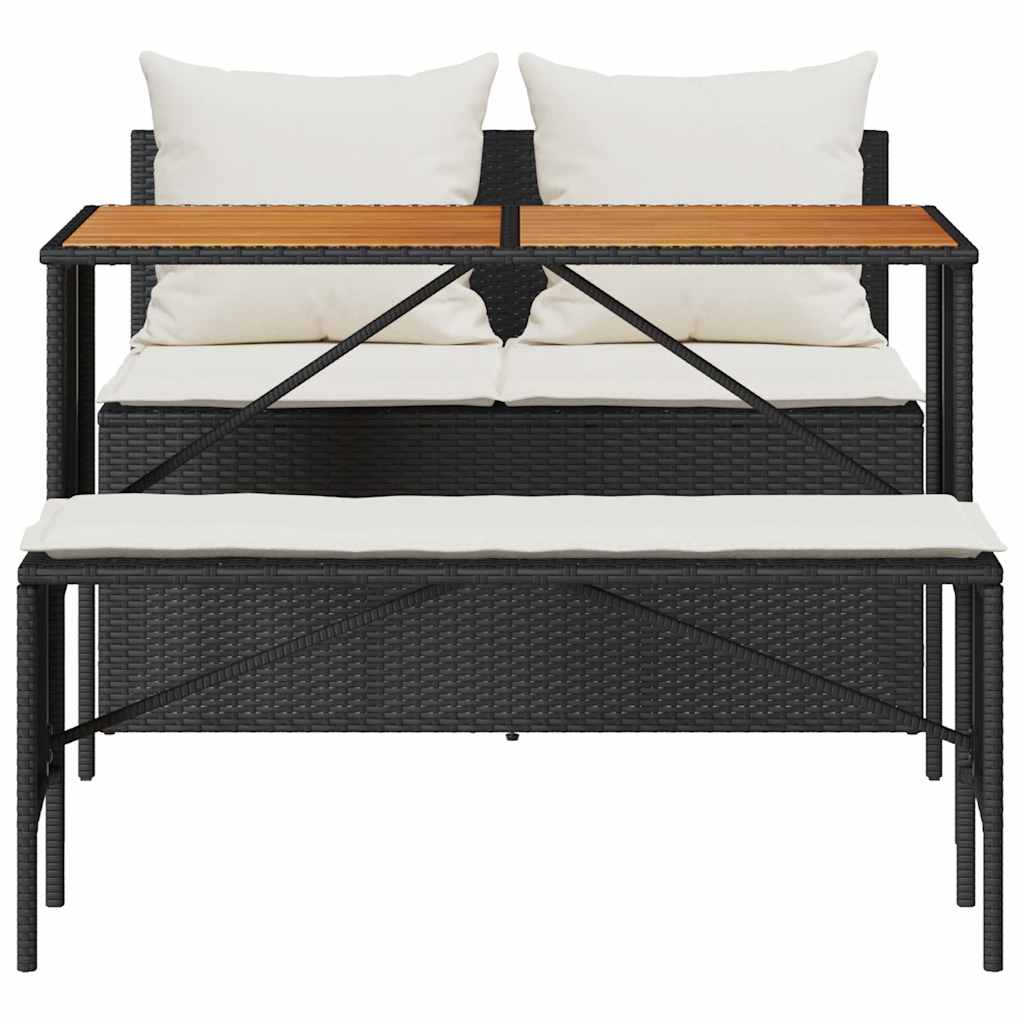 Set da Pranzo da Giardino 3 pz con Cuscini Nero in Polyrattan - homemem39