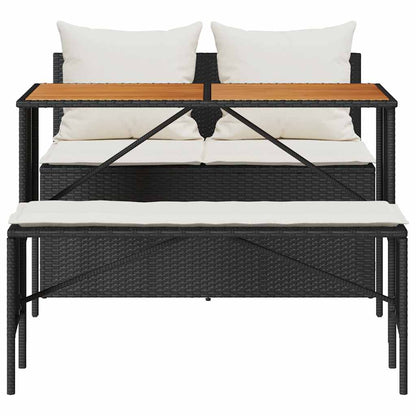 Set da Pranzo da Giardino 3 pz con Cuscini Nero in Polyrattan - homemem39