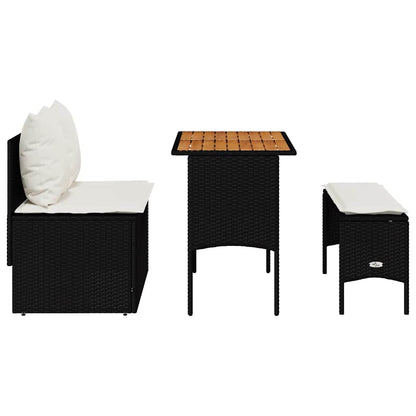 Set da Pranzo da Giardino 3 pz con Cuscini Nero in Polyrattan - homemem39