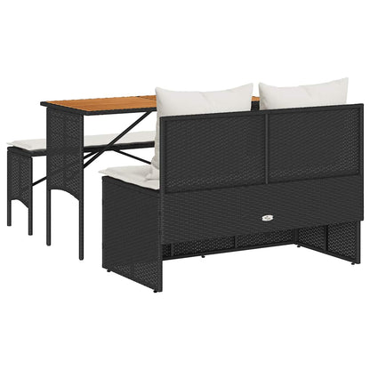 Set da Pranzo da Giardino 3 pz con Cuscini Nero in Polyrattan - homemem39