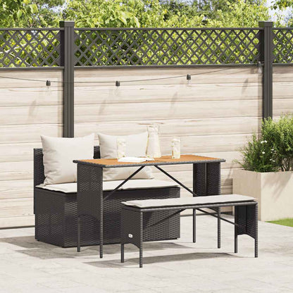 Set da Pranzo da Giardino 3 pz con Cuscini Nero in Polyrattan - homemem39