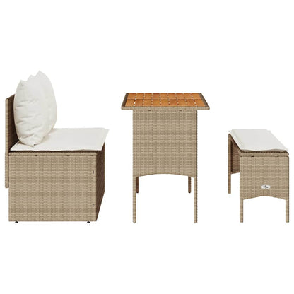 Set da Pranzo da Giardino 3 pz con Cuscini Beige in Polyrattan - homemem39