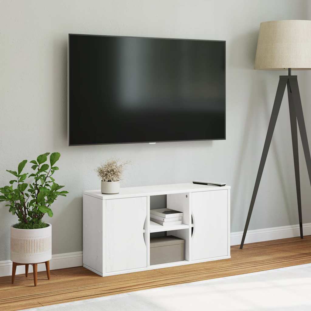 Mobile Porta TV ODDA Bianco 79x24x40 cm Legno Massello di Pino - homemem39