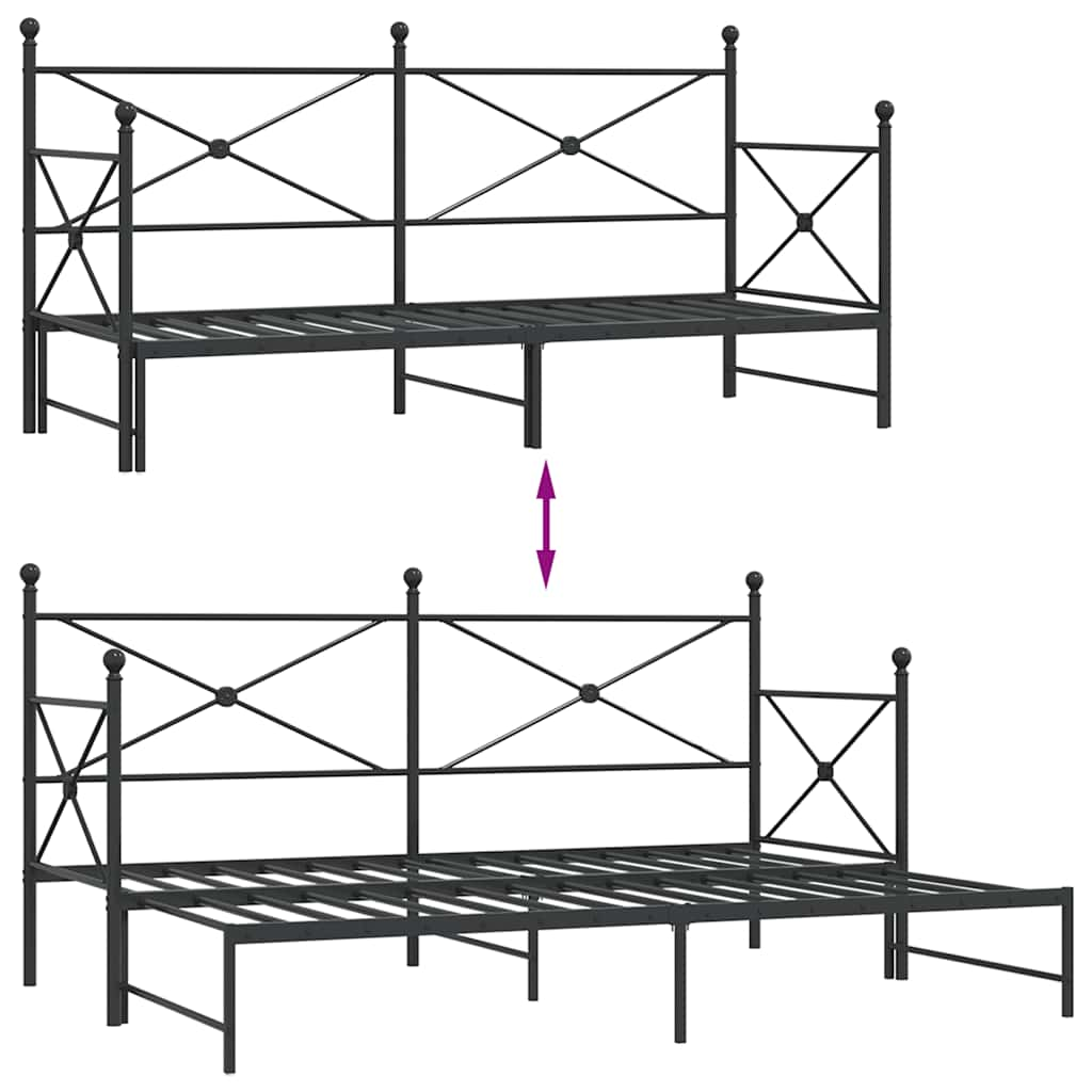 Divano Letto Estraibile senza Materasso Nero 90x190 cm Acciaio