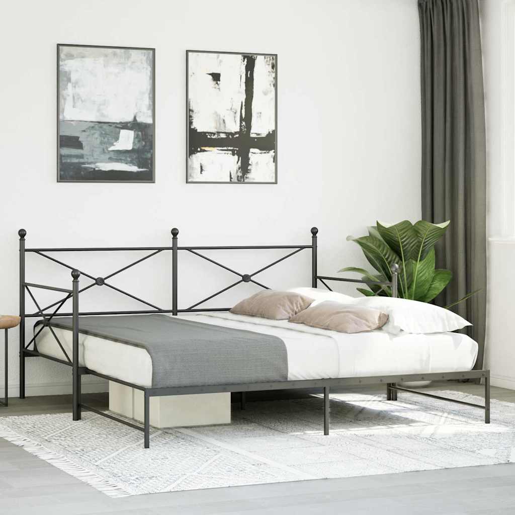 Divano Letto Estraibile senza Materasso Nero 100x190 cm Acciaio