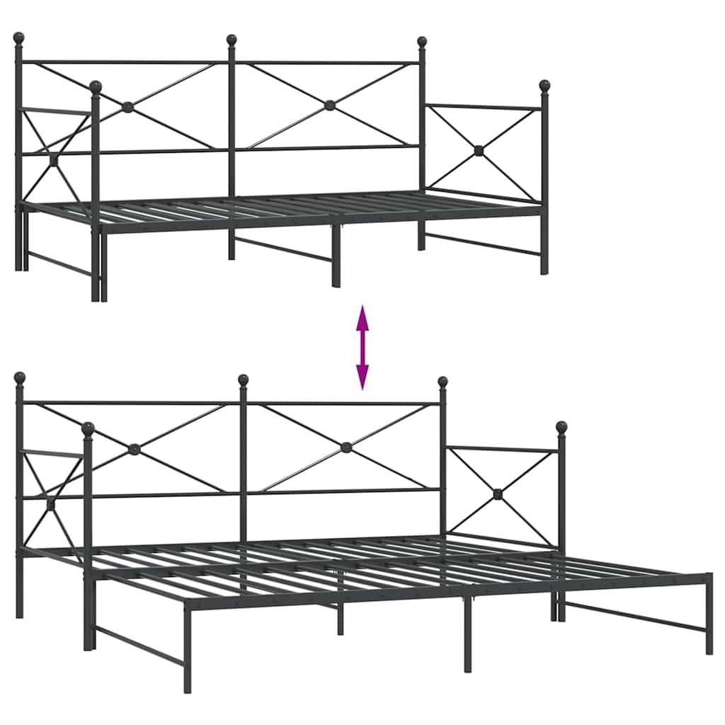 Divano Letto Estraibile senza Materasso Nero 100x190 cm Acciaio