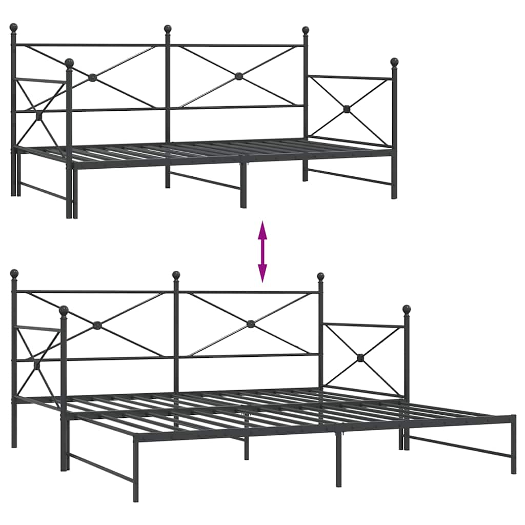 Divano Letto Estraibile senza Materasso Nero 100x200 cm Acciaio