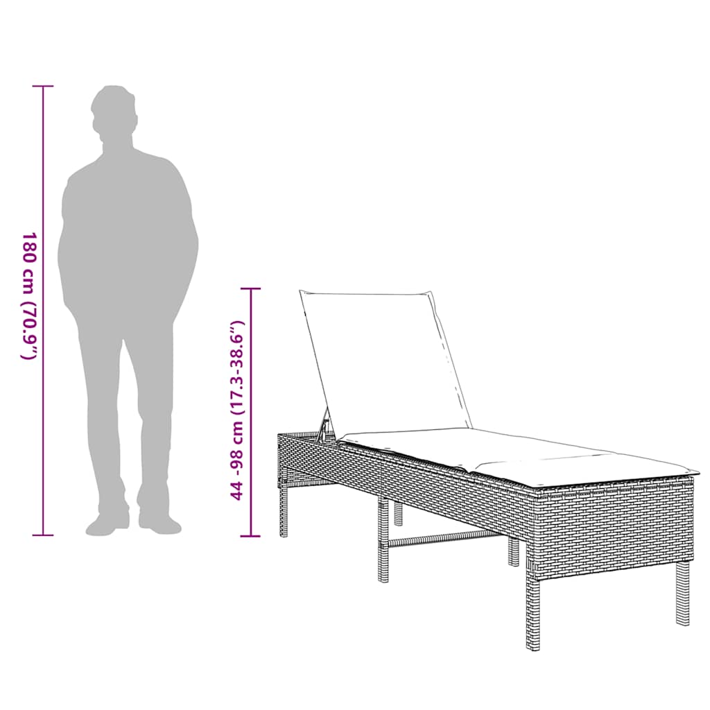 Lettino Prendisole con Cuscino Marrone 55x200x44 cm Polyrattan - homemem39