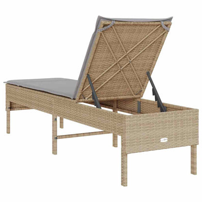 Lettino Prendisole con Cuscini Beige 55x200x44 cm in Polyrattan