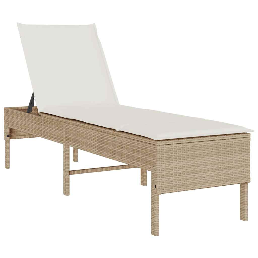 Lettino Prendisole con Cuscini Beige 55x200x44 cm in Polyrattan