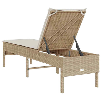 Lettino Prendisole con Cuscini Beige 55x200x44 cm in Polyrattan