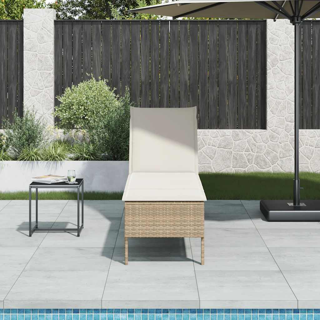 Lettino Prendisole con Cuscini Beige 55x200x44 cm in Polyrattan