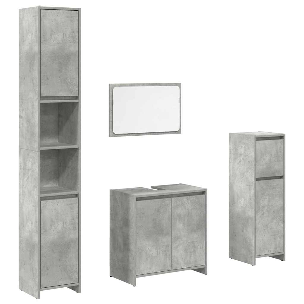 Set Mobili da Bagno 4 pz Grigio Cemento in Legno Multistrato