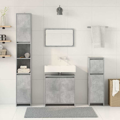 Set Mobili da Bagno 4 pz Grigio Cemento in Legno Multistrato
