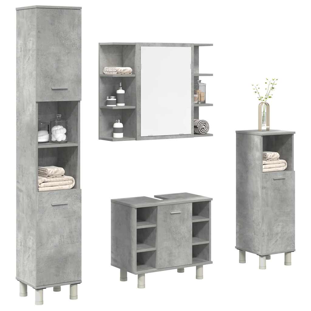 Set Mobili da Bagno 4 pz Grigio Cemento in Legno Multistrato