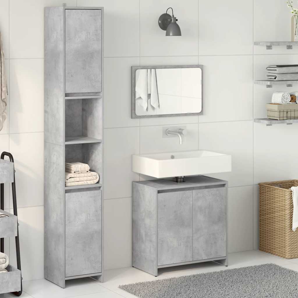 Set Mobili da Bagno 3 pz Grigio Cemento in Legno Multistrato