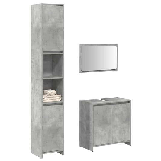 Set Mobili da Bagno 3 pz Grigio Cemento in Legno Multistrato | homemem39