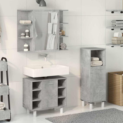 Set Mobili da Bagno 3 pz Grigio Cemento in Legno Multistrato
