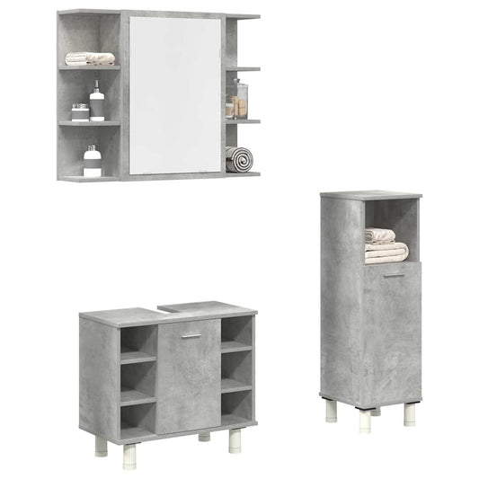 Set Mobili da Bagno 3 pz Grigio Cemento in Legno Multistrato