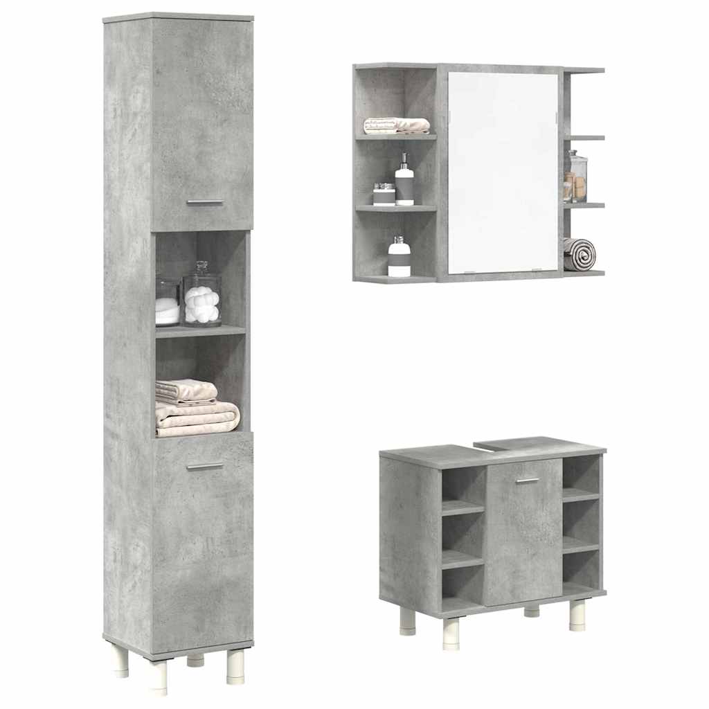 Set Mobili da Bagno 3 pz Grigio Cemento in Legno Multistrato